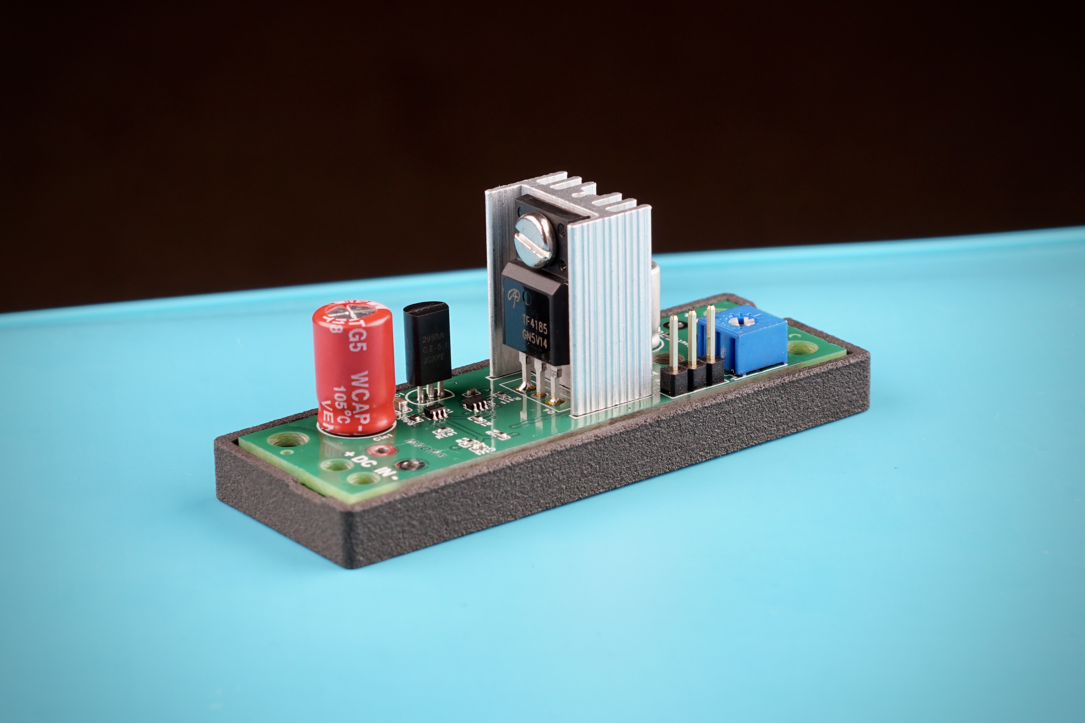 M9OMS VLDO V2 assembled board — 65 × 20.5 mm discrete very low dropout linear regulator for QRP radios