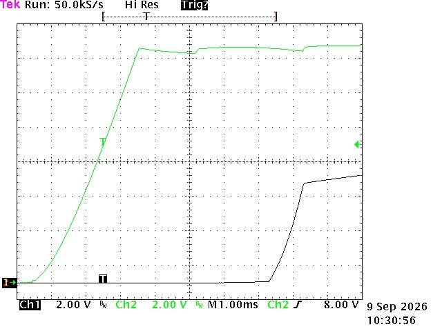 Detail of the output voltage rise at 1.00 ms per division
